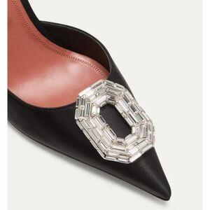WOMEN'S Amina Muaddi Camelia 90 Silk SATIN Crystal Pumps SHOES BLACK $1,255 BOX